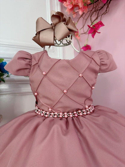 Vestido Infantil Rose Busto Nervura Daminhas Festas Luxo