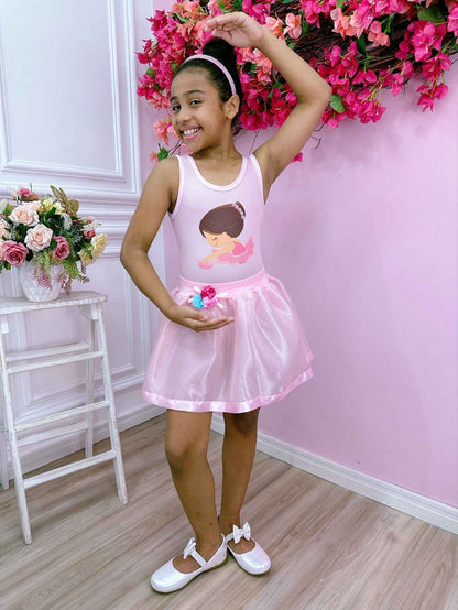 Disfraz infantil de bailarina rosa, mono y falda de lujo