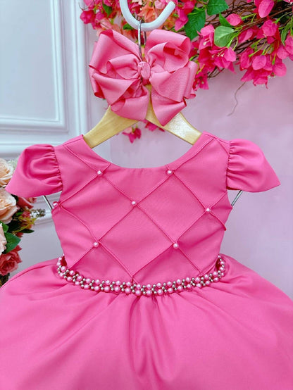 Vestido infantil rosa chicle con busto acanalado y vestido de novia para damas de honor