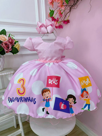 Vestido infantil rosa con cinturón de perlas Three Little Words