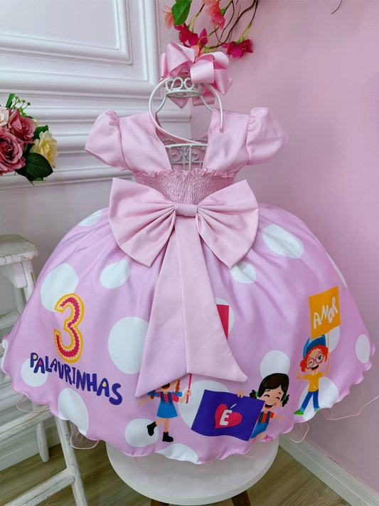 Vestido infantil rosa con cinturón de perlas Three Little Words