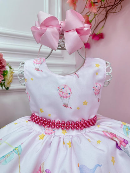 Vestido infantil de circo de lujo con elefante rosa y azul y bailarina