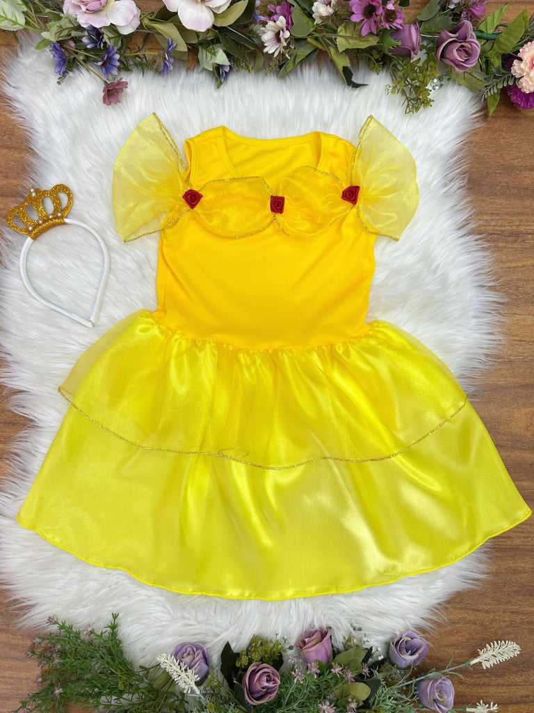 Disfraz infantil de La Bella y la Bestia amarillo con tiara 