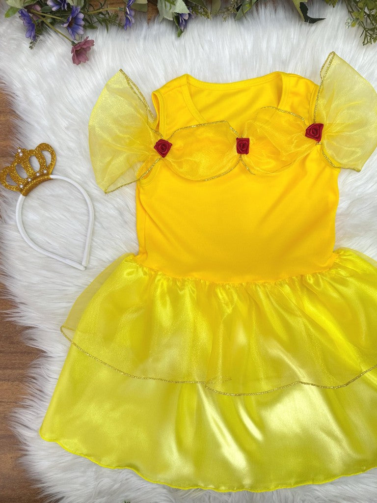 Disfraz infantil de La Bella y la Bestia amarillo con tiara 