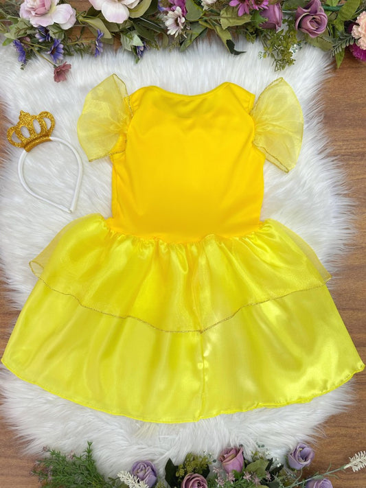 Disfraz infantil de La Bella y la Bestia amarillo con tiara 