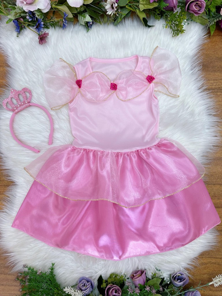 Disfraz infantil rosa de Aurora y la Bella Durmiente con tiara