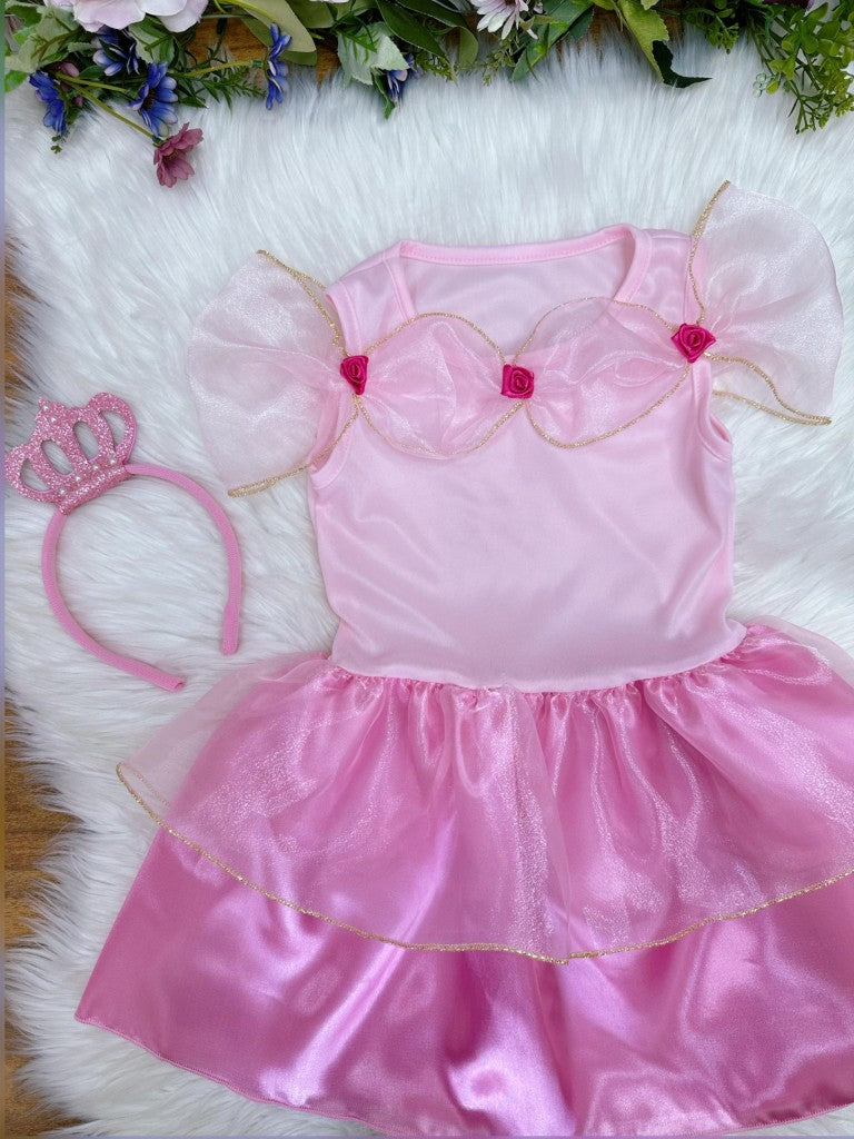 Disfraz infantil rosa de Aurora y la Bella Durmiente con tiara