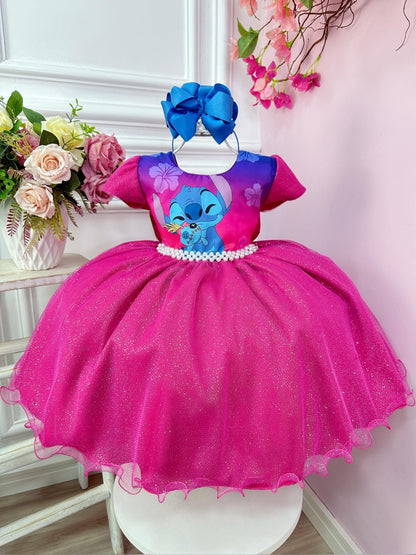 Vestido de fiesta rosa y azul con purpurina de Lilo Stitch