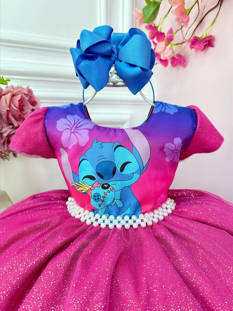 Vestido de fiesta rosa y azul con purpurina de Lilo Stitch