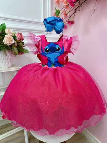 Vestido de fiesta rosa con purpurina de Lilo y Stitch