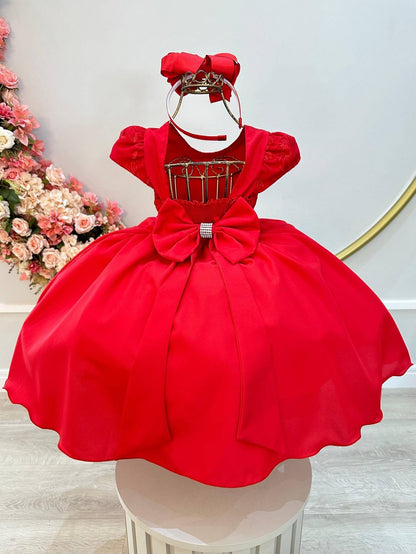 Vestido infantil rojo con busto y encaje para fiestas de damas de honor