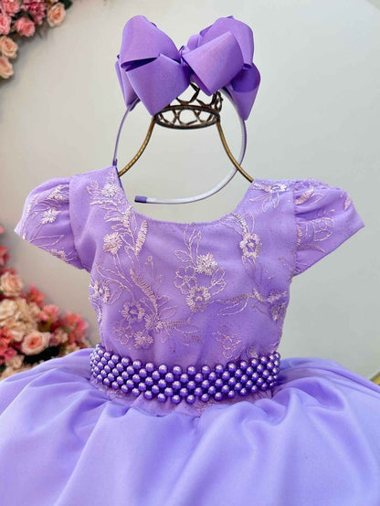 Vestido infantil lila con busto y encaje para fiestas de damas de honor de lujo