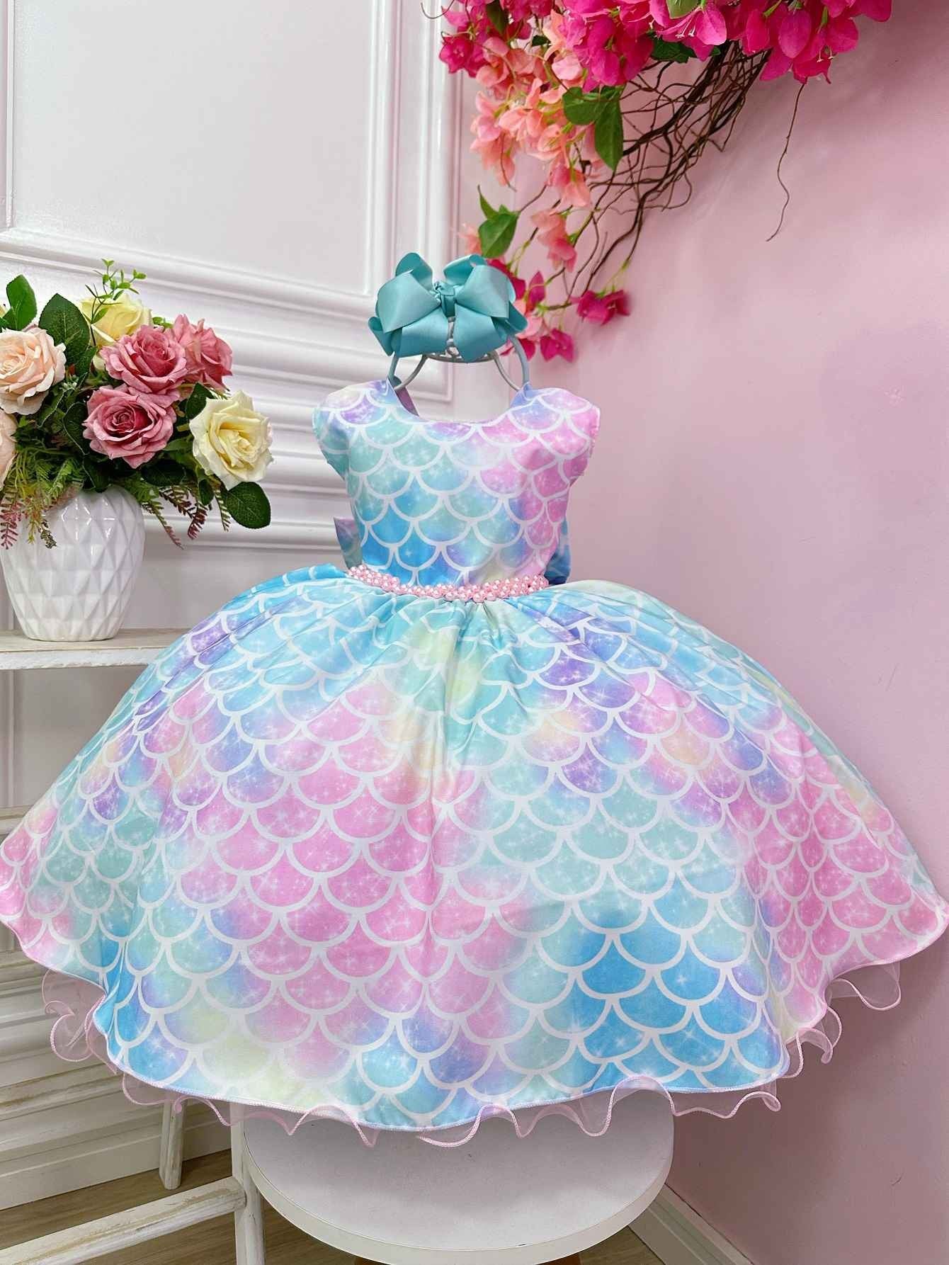 Vestido de fiesta infantil de lujo de sirena Ariel colorido