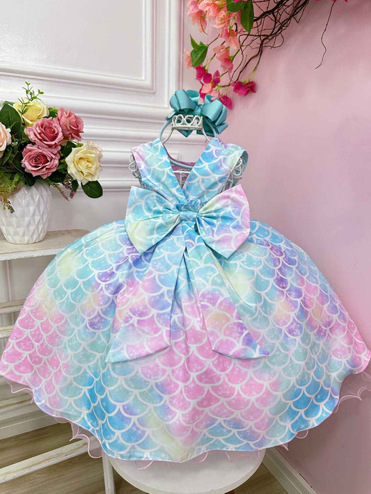 Vestido de fiesta infantil de lujo de sirena Ariel colorido