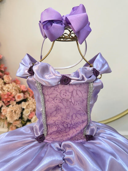 Disfraz infantil de princesa Sofía y Rapunzel color lila.