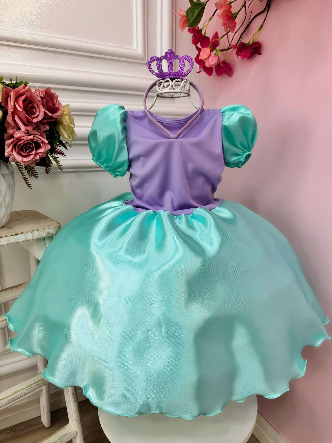 Disfraz infantil de sirena Ariel. Incluye tiara de lujo.