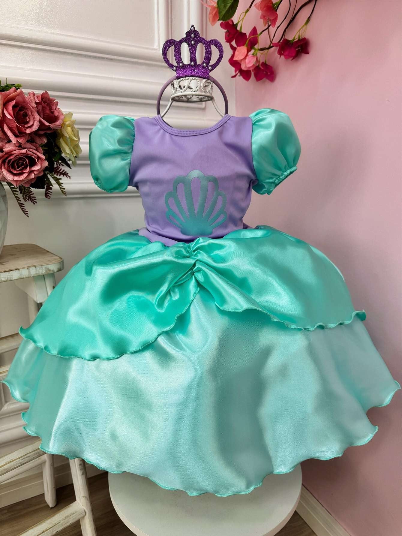 Disfraz infantil de sirena Ariel. Incluye tiara de lujo.