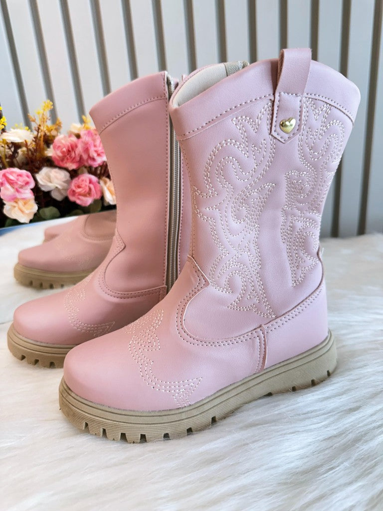 Botas vaqueras tejanas rosa claro para niños con cremallera de lujo 