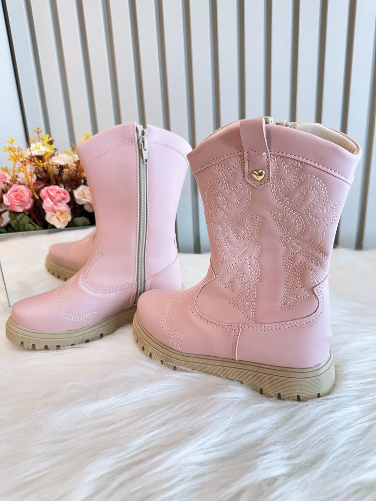 Botas vaqueras tejanas rosa claro para niños con cremallera de lujo 