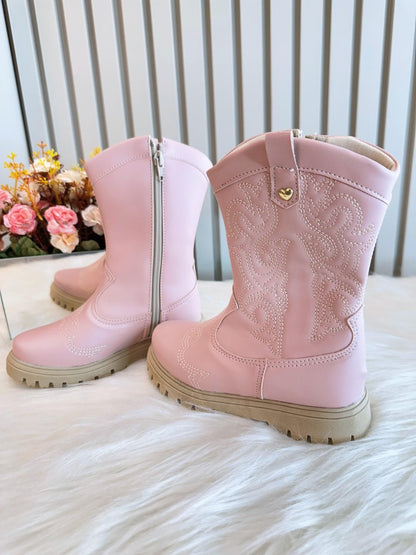 Botas vaqueras tejanas rosa claro para niños con cremallera de lujo 