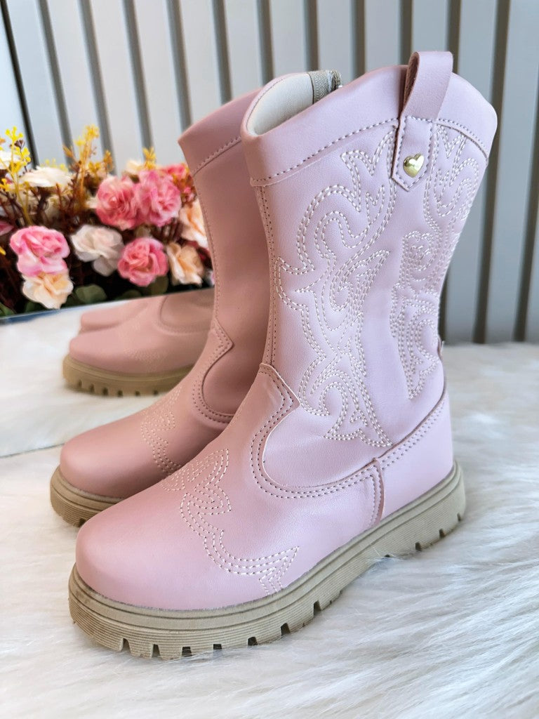 Botas vaqueras tejanas rosa claro para niños con cremallera de lujo 