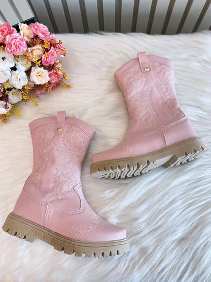 Botas vaqueras tejanas rosa claro para niños con cremallera de lujo 