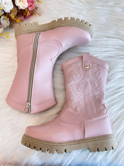 Botas vaqueras tejanas rosa claro para niños con cremallera de lujo 