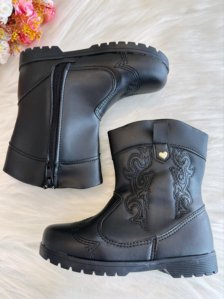 Botas Boiadeira Texanas Negras para Niños con Cremallera de Lujo 