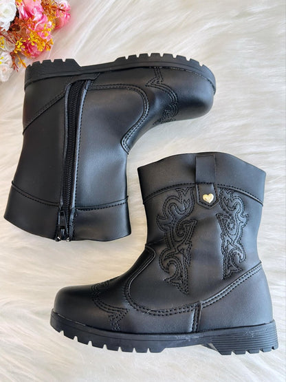 Botas Boiadeira Texanas Negras para Niños con Cremallera de Lujo 