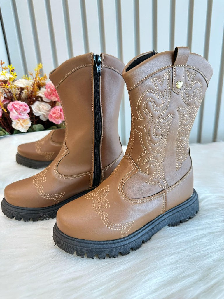 Bota infantil Boiadeira Texana Caramelo Com Zíper Luxo