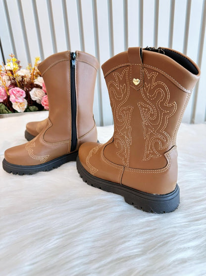 Bota infantil Boiadeira Texana Caramelo Com Zíper Luxo