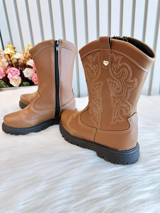 Botas Texanas Caramelo para Niños con Cremallera de Lujo 