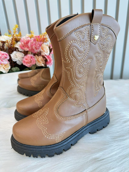 Bota infantil Boiadeira Texana Caramelo Com Zíper Luxo