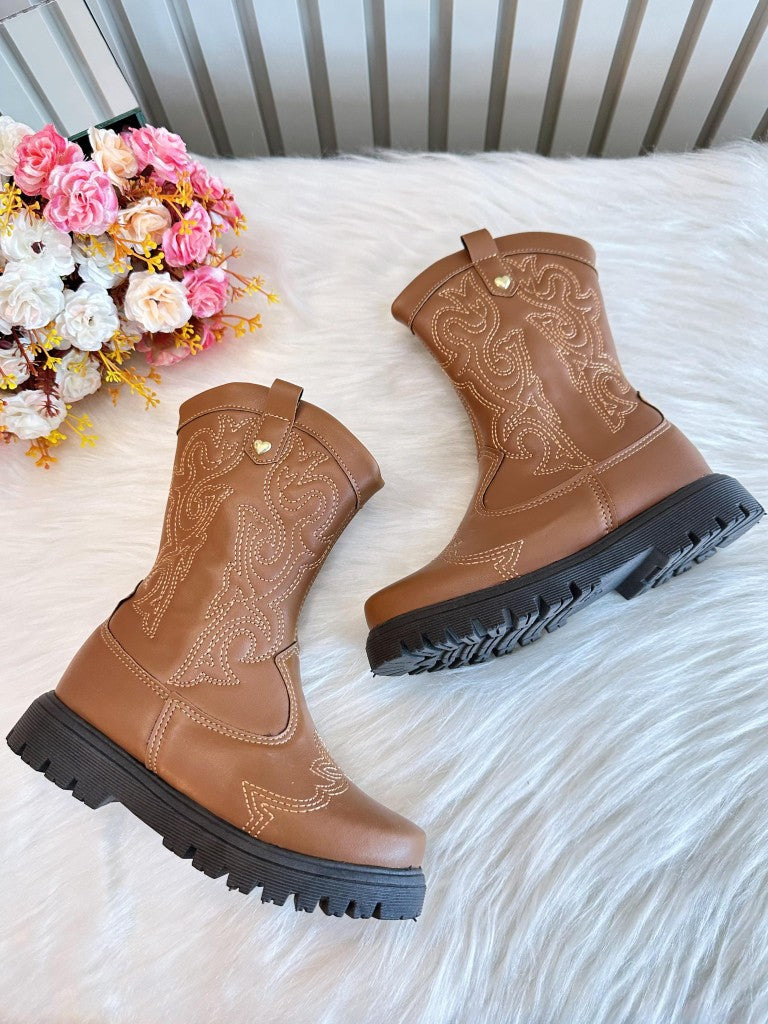 Bota infantil Boiadeira Texana Caramelo Com Zíper Luxo
