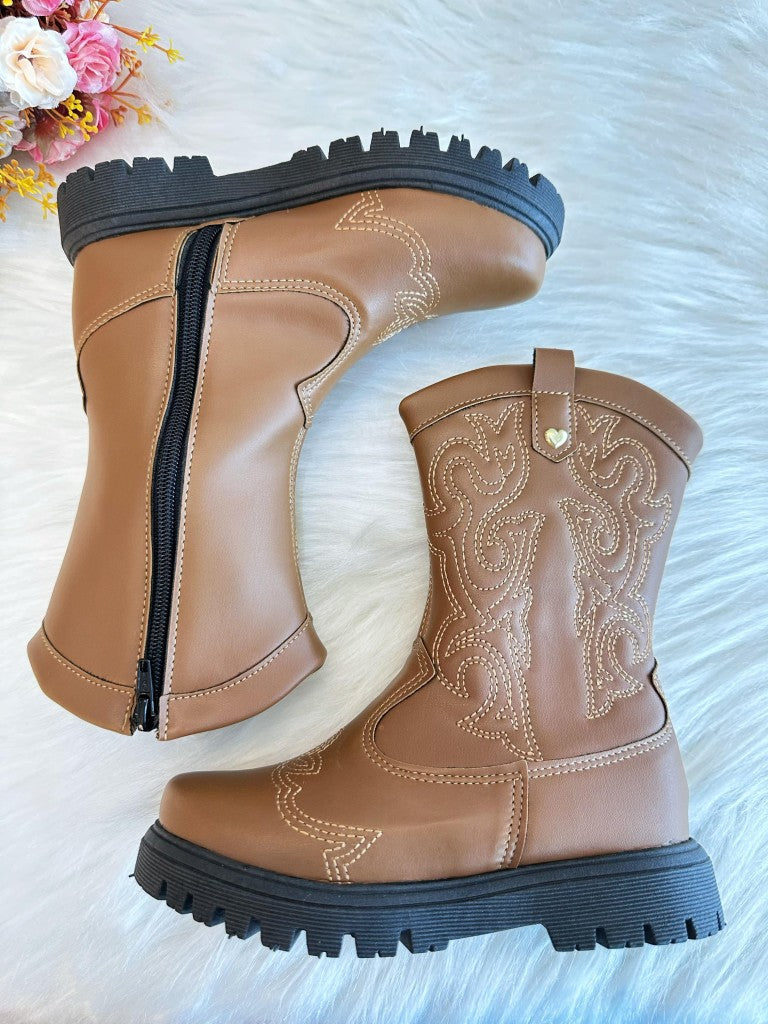 Bota infantil Boiadeira Texana Caramelo Com Zíper Luxo