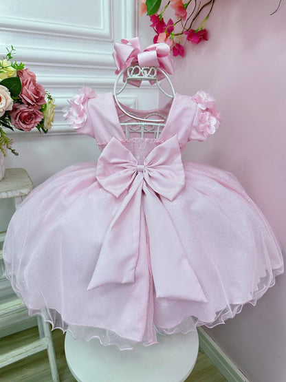 Vestido infantil rosa claro con apliques de flores para niña de las flores