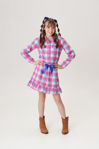 Conjunto Junino para niña, camisa rosa con minifalda a cuadros