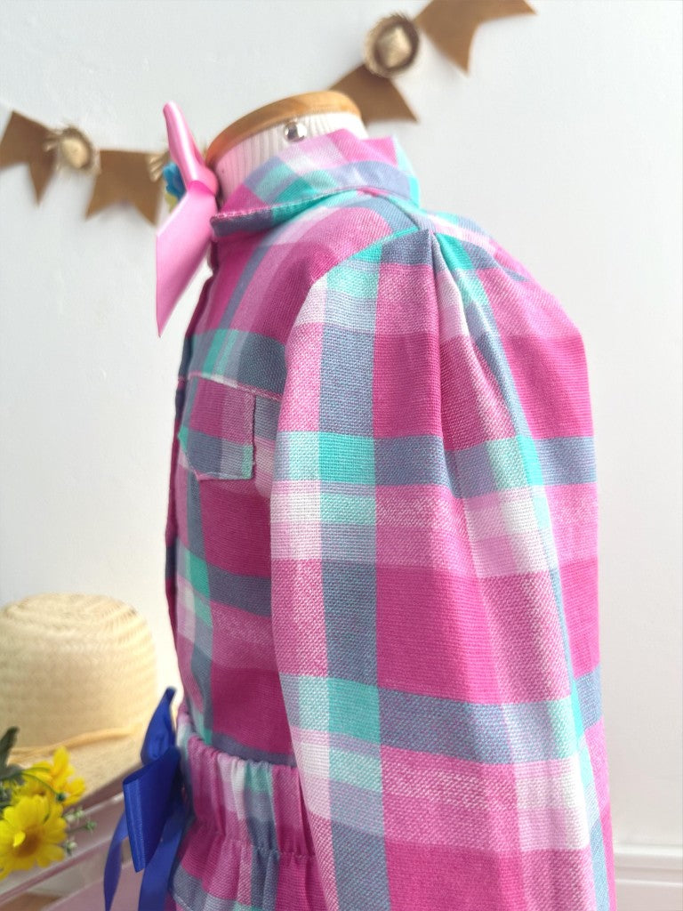 Conjunto Junino para niña, camisa rosa con minifalda a cuadros