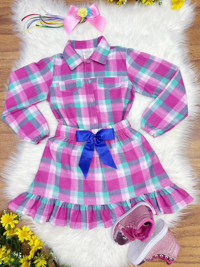 Conjunto Junino para niña, camisa rosa con minifalda a cuadros
