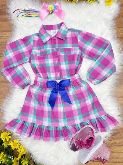 Conjunto Junino para niña, camisa rosa con minifalda a cuadros