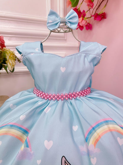 Vestido Infantil Baby Looney Tunes Azul Claro C/ Laço Festas