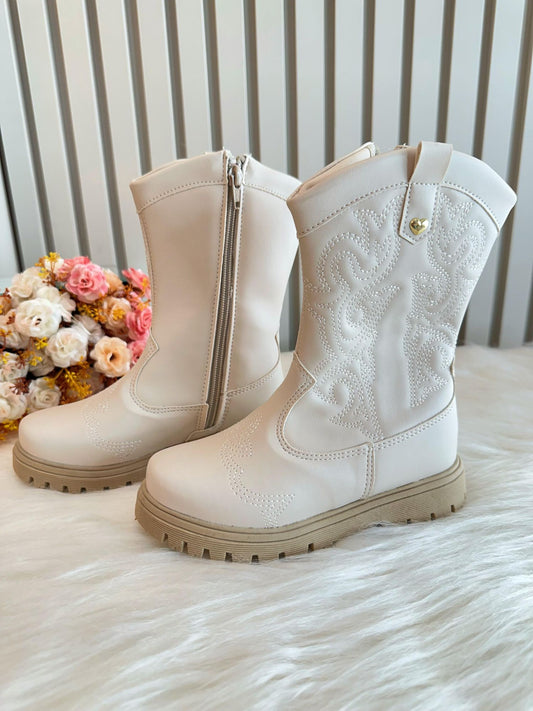 Botas Boiadeira Texanas para Niños en Blanco Roto con Cremallera de Lujo 