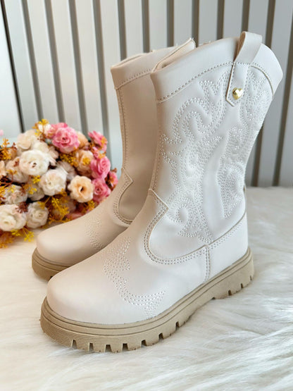 Botas Boiadeira Texanas para Niños en Blanco Roto con Cremallera de Lujo 