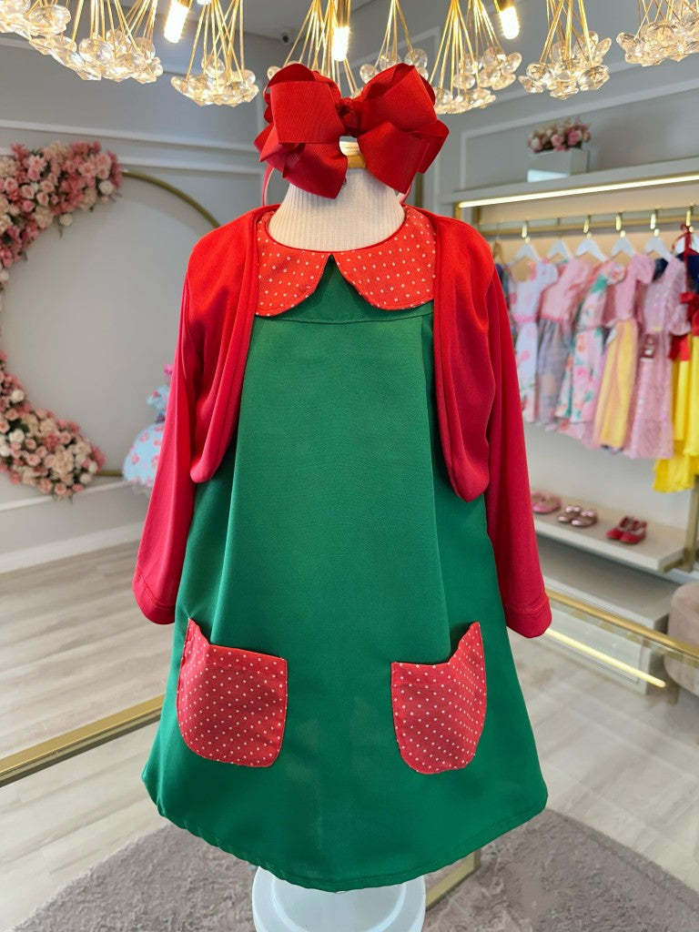 Disfraz infantil de fiesta con coleta verde y roja