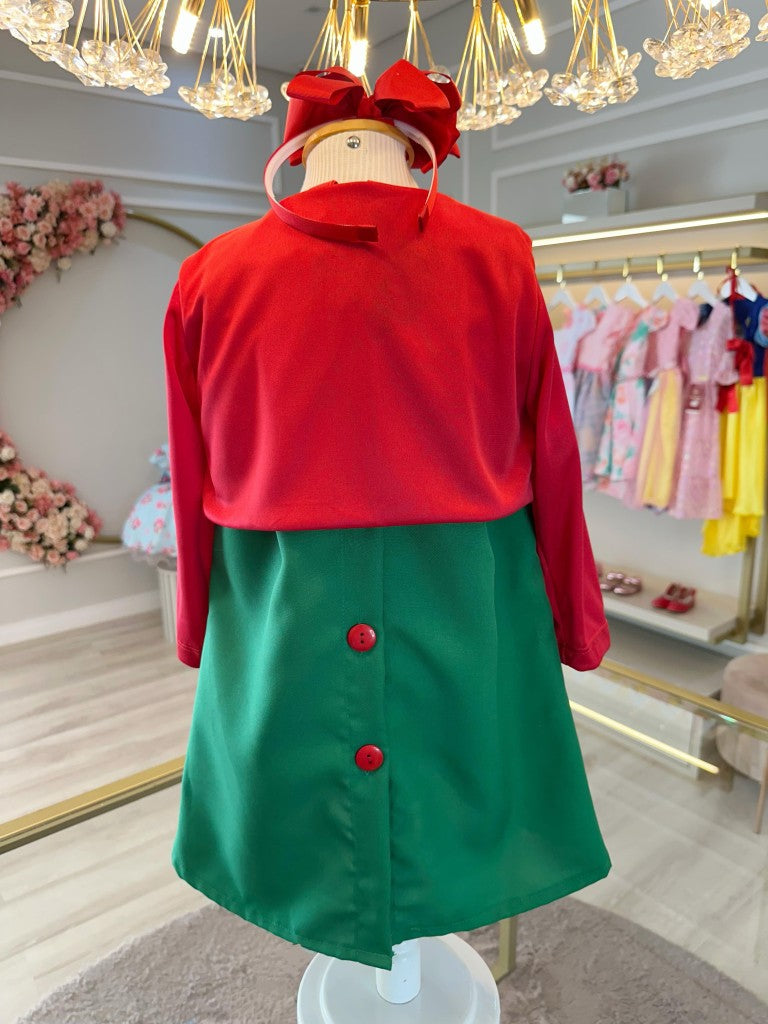 Disfraz infantil de fiesta con coleta verde y roja