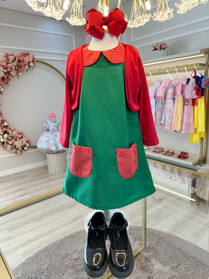 Disfraz infantil de fiesta con coleta verde y roja