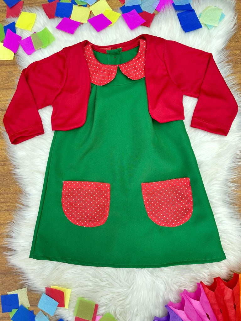 Disfraz infantil de fiesta con coleta verde y roja