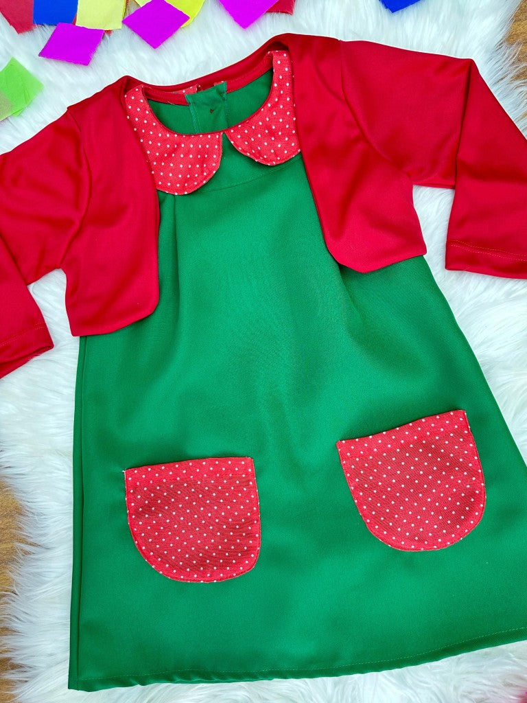 Disfraz infantil de fiesta con coleta verde y roja