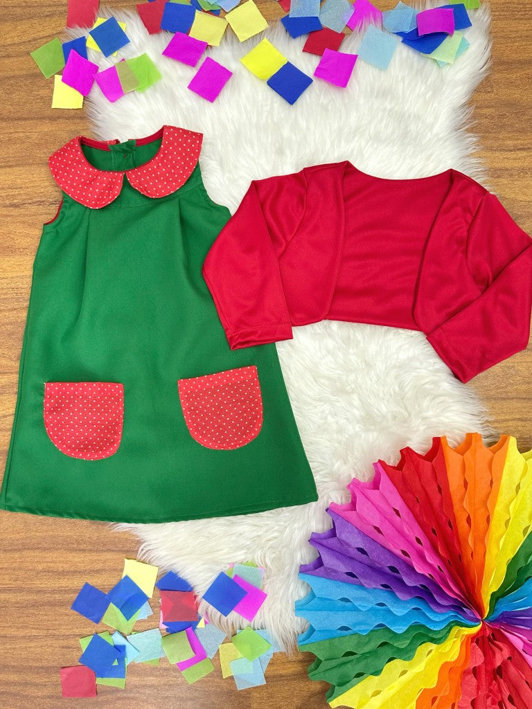 Disfraz infantil de fiesta con coleta verde y roja