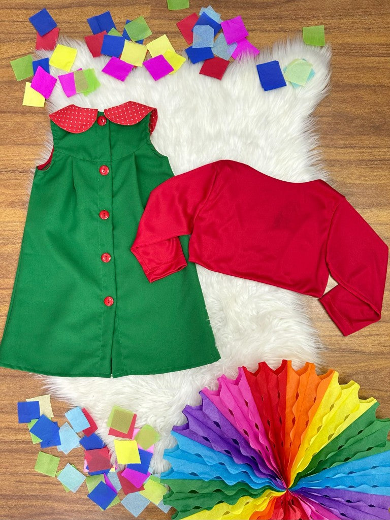Disfraz infantil de fiesta con coleta verde y roja